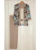 R&M Richards Beige Floral Two Fer Pants Suit