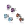Sterling Silver 3-Pair Set 8x6mm Oval Gemstone Earrings (Amethyst, Garnet, Blue Topaz)
