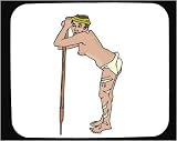 Decorated Mouse Pad with Aborigine, staff, woman, standing, tattoos, tribal, Australia, naked, nude, weapon