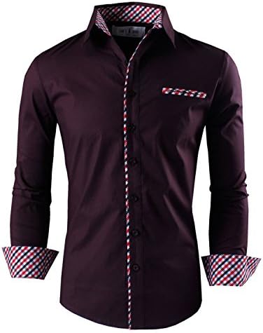 Tom's Ware Mens Classic Slim Fit Contrast Inner Long Sleeve Dress Shirts TWNMS314-310-BROWN-XS/S