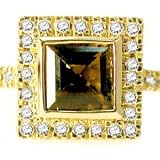 18K Yellow Gold Ring, Set with a Square-Shape Smokey Topaz Color-Stone and Surrounded by Pave Set Diamonds.