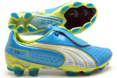 V1.11 FG - Chaussures de Foot Bleu/Blanc/Citron Vert - taille 10.5