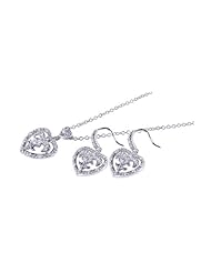 Nickel Free Sterling Silver Pendant & Earring Sets Open Heart CZ Set