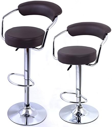 Modern Adjustable Counter Swivel Pub Style Bar Stools / Barstools Set of 2 (Brown)