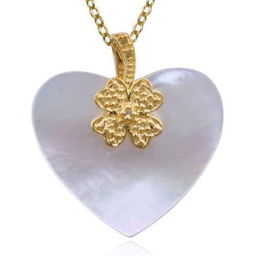 18k Yellow Gold Plated Sterling Silver Mother of Pearl and Diamond Accent Heart Pendant, 18 413JdCuK4 L 18k Yellow Gold Plated Sterling Silver Mother of Pearl and Diamond Accent Heart Pendant, 18