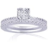 1.10 Ct Asscher Cut Diamond Engagement Wedding Rings Pave-Set VS2 CUT:VERY GOOD
