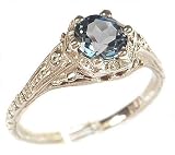 18k White Gold Vintage Style Filigree .75ct Aquamarine Ring, Sz 5.5