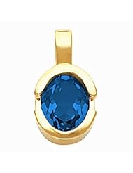 14K Yellow Gold Oval Cut Chatham Created Sapphire Pendant -- LIFETIME WARRANTY