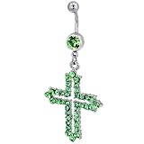 Pugster Belly Button Rings Light Green Crystal Celtic Cross Outline Birthstones Belly Navel Ring Body Jewelry