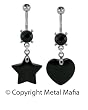 BLACK AGATE HEART OR STAR BELLY RING BNABLASTR- STAR