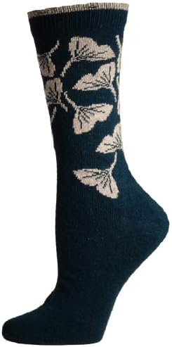 E.G. Smith Ginko Leaf Crew Recycled Cotton Womens Socks ( Teal - Medium )