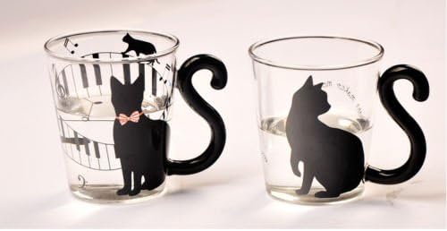 APXC Creative Cat Glass Mug Cup Tea Cup Milk Cup Coffee Cup Borosilicate Glass Cute(Color Random）