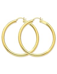 14k Yellow Gold Polished 4mm x 55mm Tube Hoop Earrings. 55mm Diameter.