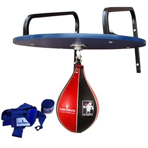 Speedball Platform Sets Genuine Cowhide Leather, Wooden Platform Blue Formica Lamination With Complete Fixing And Metal Wall Brackets Sets Punching Balls & Swivel Red Black Ball Poly Cotton Hand Wraps Blue