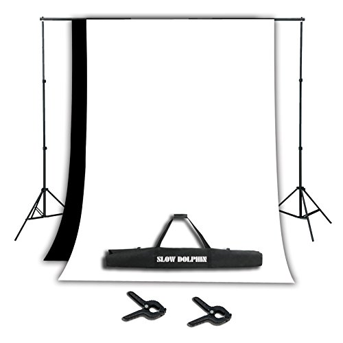 Slow Dolphin Photography Background Support Backdrop Stand Kit With 2 Colors Fabric Pure Cotton 6-1/2'x10' Backdrop (Black and White)