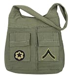 Vintage Olive Drab Cloth Uni-Strap Tote Bag W/Patches
