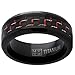 Black Titanium Wedding Band Ring with Black and Red Carbon Fiber inlay, Comfort fit 8mm, Sizes 7 to 13
