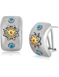 18K Yellow Gold and Sterling Silver Earrings with Diamonds and Blue Topaz