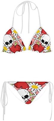 TBeautty Custom Women Love And Death Heart Skull Chamomile Sexy Two Piece Bathing Suit Bikini Swimsuit