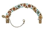 Victorian Elegance Michal Negrin Dainty Bracelet Designed with Gold Hand Painted Flowers, Accented with Turquoise and Multicolor Swarovski Crystals, Glass Beads and Brass Ornaments - Special Ordered and Shipped by Genuvo within 2 to 3 Weeks