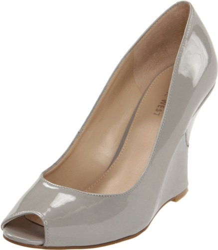 Nine West Women's Ampedup Wedge Pump,Grey Patent Synthetic,8.5 M US