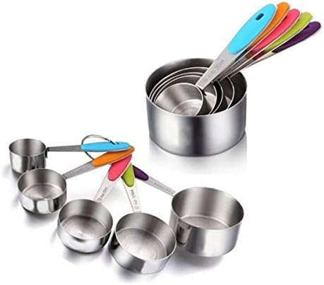 Yoroi 5 PCS Solid Sturdy Stainless Steel Stackable Measuring Cups Set to Measure Dry and Liquid Ingredients with Soft Handles,for Kitchen Cooking Baking