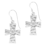 Medieval Sterling Silver Hammered cross dangle Earrings