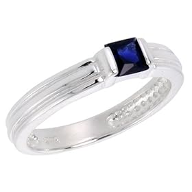 Sterling Silver .40 Carat Size Princess Cut Sapphire Colored CZ Bridal Ring