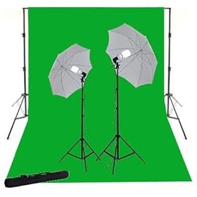 ePhoto K15+10x12G 10x12 Foot 800 watt Chromakey Green Screen Kit with Carrying Bag with 2 Light Stands with 32-Inch Umbrella and 105 Watt Bulbs and Support System