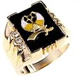 Men's Ring - Gold Plating, Sword on Top, Round, Clear CZ on the Sides (Size 9-14)