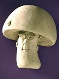 Hand Cast Stone Fun-gal, Girl Mushroom, Ladybug, Cat Eye Glasses - Collectible Veggie Vegetable Food Face Plaque - Concrete Sculpture - Natural Patina Finish