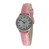 Timex 2E971 Women's Silver-Tone Dress Watch with Round Easy To Read Dial and Pink Genuine Leather Strap