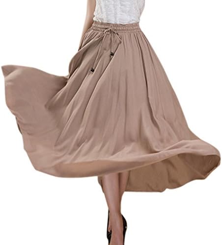 Aivtalk Fashion Elastic Waist Pure Color Full Boho Women Skirt Dress - Khaki