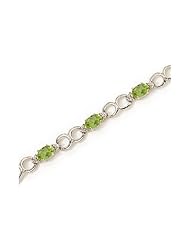 10K White Gold Oval Peridot and Diamond Bracelet
