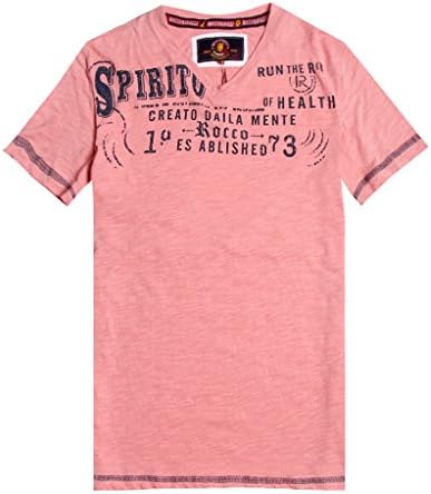 ROCCO RAVALLI Men's Letter Printed Short Sleeve Cotton T-shirt K0025 Pink XL