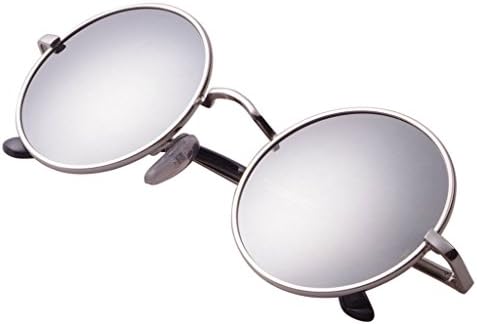 Senchoice Unisex Vintage Hippie Retro Metal Round Circle Frame Sunglasses Silver Frame Silver Mirrored