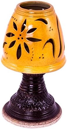 Rustic stoneware tea light candle holder - Patio decor / Table decoration (5 x 5 x 8.5 inches)