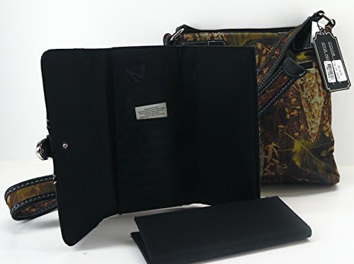 Camo Cross Body Messenger Bag Purse Rhinestone Belt Buckle Trifold Wallet Pen Set Set ... (BLACK)