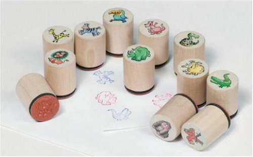 Childrens Toyshop  Spielwaren : 12 Holzstempel Wilde Tiere rund