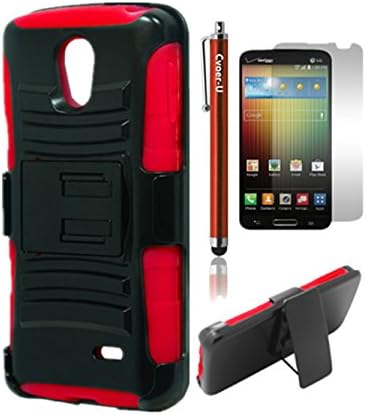 Cover-U® LG Lucid 3 VS876 Extreme Rugged Dual Layer Kickstand Combo Case with Belt clip Holster RED AND BLACK Included [Free Premium Screen Guard + Free Cover U (TM) Stylus Pen]