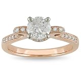 14k Pink Gold 1 CT TDW Diamond Pink Rhodium Plated Fashion Ring (G-H, I1)