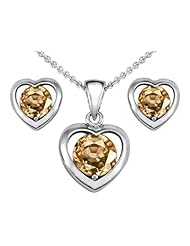 Original Star K (tm) Simulated Imperial Yellow Topaz Heart Pendant With Box Set Matching Earrings in 925 Sterling Silver