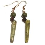 Serpentine Earrings 06 Dangle Green Fang Orb Copper Crystal Healing Gemstone Detoxify 2.9