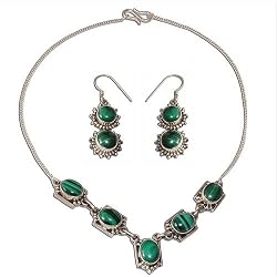 Necklace and Earrings Sterling Silver Melachite Jewelry (gnklcs229a)