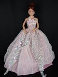 Pink Ball Gown with Lots of Silver Sequins Down the Front Made to Fit the Barbie Doll