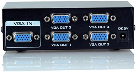 HDGENIUS VGA Splitter 1 In 4 Out Video Amplifier Extender 1 PC to 4 Monitors Projectors VGA/SVGA LCD CRT (1x4)