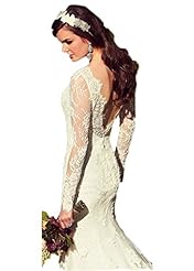 Lace Backless Long Sleeves Mermaid Satin/Tulle Wedding Party Dress 