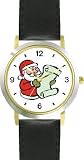 Santa Claus with List Christmas Theme - WATCHBUDDY&reg; DELUXE TWO-TONE THEME WATCH - Arabic Numbers - Black Leather Strap-Size-Large ( Men's Size or Jumbo Women's Size )