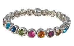 Bracelet - B302- Bangle Style - Swarovski (tm) Crystal Stones - Magnetic Closure ~ Bright Multi Mix