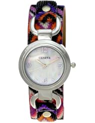 Geneva Dark Multi Color Aztec Band Womens Watch #10360